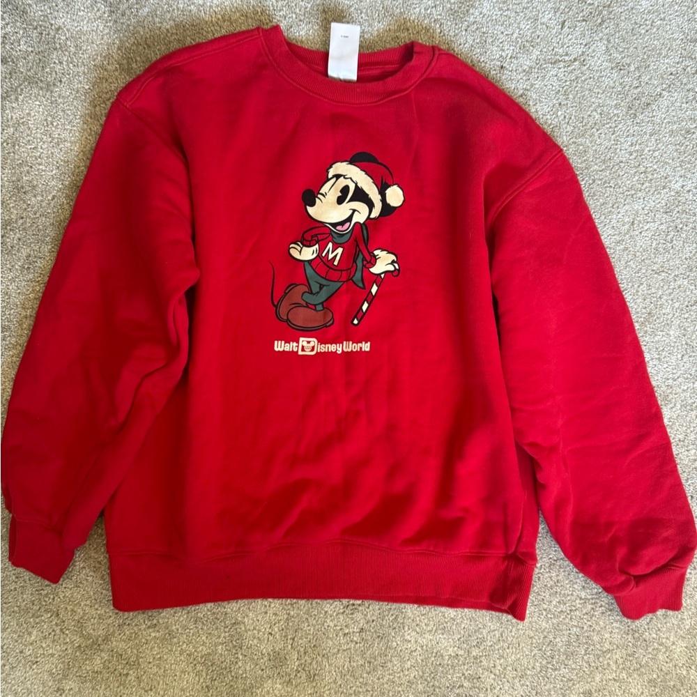 Women’s Disney Red Crewneck Sweater with Mickey Mouse